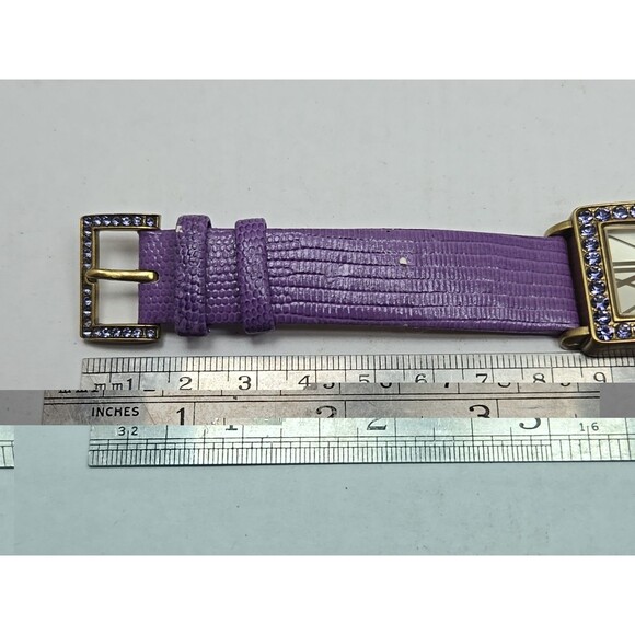 Heidi Daus Purple Crystal Rectangular Watch Quartz New Battery Leather Strap - Picture 9 of 13